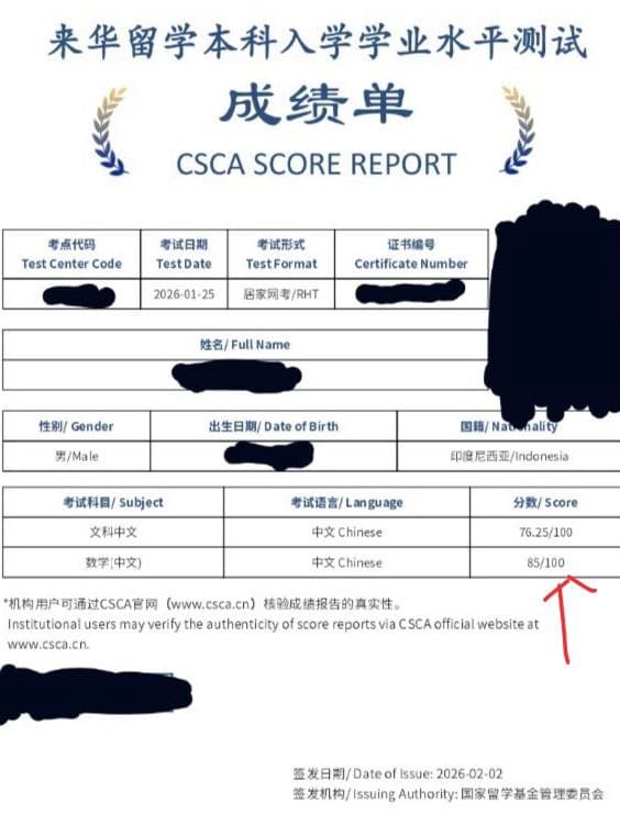 Hasil ujian CSCA - Jdrique
